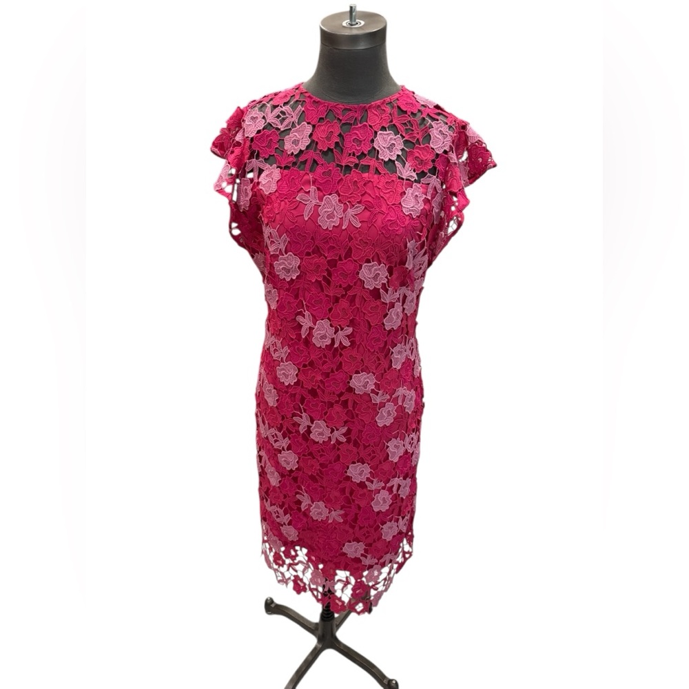 Shoshanna Rachel Floral Lace Midi Dress Magenta Rose 12 - Picture 5 of 14